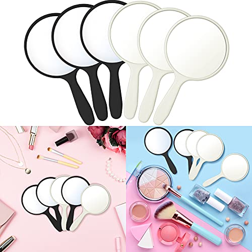 Jetec 25 Pcs Handheld Mirror with Handle, 3.94" L x 2.17" W, Small Portable Round Mirror Bulk for Kids Travel Makeup Classroom Camping Daily DIY Crafts (Black,White)