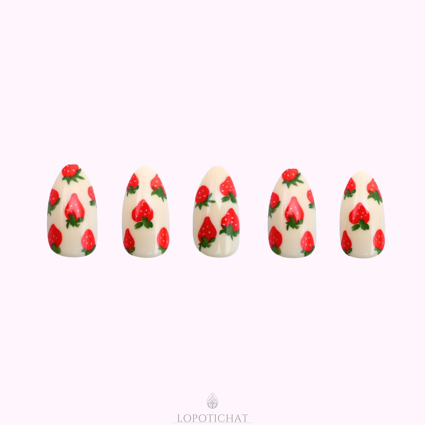 Lopotichat Ultra-Resistant Gel Press-On Nails Set - 30 Nails in 15 Sizes for Perfect & Natural Fit - Reusable Manicure for DIY Salon-Quality Nails at Home (Strawberries)