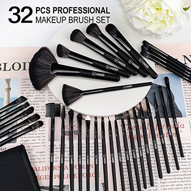Make up Brushes, VANDER Professional 32pcs Makeup Brush Set, Makeup Brushes Set Foundation Blending Cosmetic Brush Set Kit,Black(Cosmetic bag not included)