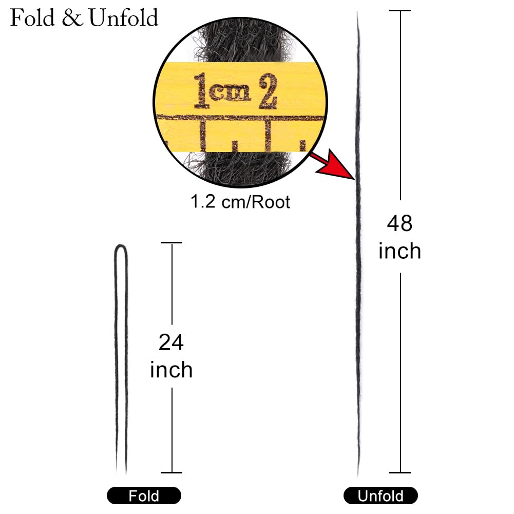 Aguacor Straight Dreadlocks Synthetic Double Ended Dreadlock Extensions 24inches 5 Strands Width 1.2cm Soft DE Black Dreadlock Extensions for Women (5 Strands, 1B#)