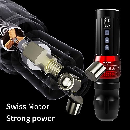 BIGWASP Z1 Wireless Rotary Tattoo Cartridge Machine Pen 2,000mAh Battery Power Tattoo Gun Coreless Swiss Motor with Adjustable 6 Strokes 2.6mm ~ 4.0mm for Professional Tattoo Supply & Artists (Grey)