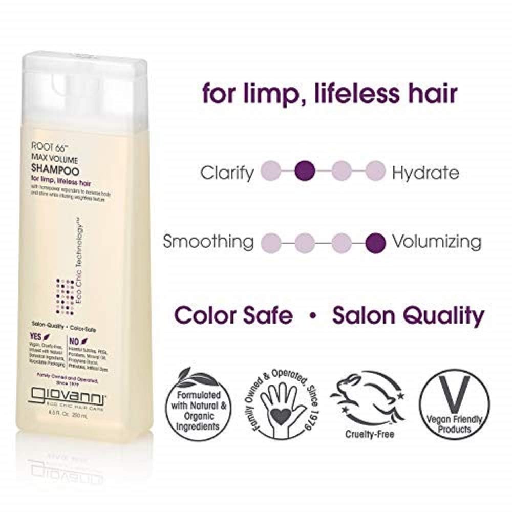 GIOVANNI Root 66 Max Volume Shampoo - For Fine Lifeless Hair, Rich in Nutrients, Volumizing Shampoo, Infused with Natural Botanical Ingredients, Helps Strengthen Hair, Color Safe - 8.5 oz (3 Pack)