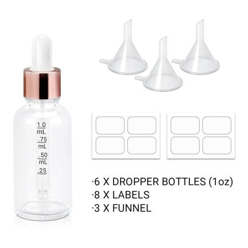 UMETASS 1oz Glass Dropper Bottle with Glass Pipette, 30ml Glass Eye Dropper Bottles Leakproof Glass Tincture Bottles for Travel Essential Oils (6pcs-Clear)
