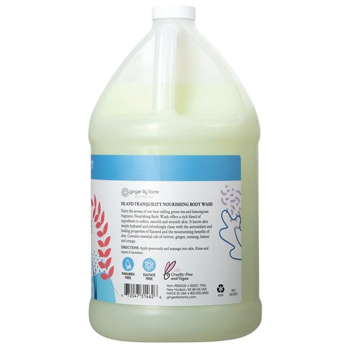 Ginger Lily Farms Botanicals Nourishing Body Wash, Island Tranquility, 100% Vegan & Cruelty-Free, Green Tea & Lemongrass Scent, 1 Gallon Refill (128 fl. oz.) (Pack of 2)