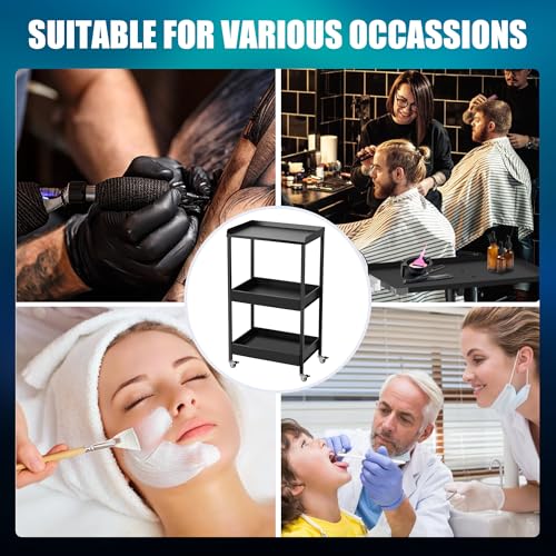 Poarmeey 3-Tier Tattoo Trolley Holder Stand with Tray and Tool Storage Platform Rolling Cart on Wheels for Tattoo Salon Spa Clinics Office Home Use