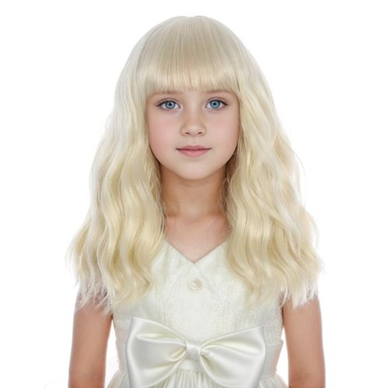 DUDUWIG kids Light Blonde Wig Girls Short Blonde Wavy Curly Wigs with Air Bangs Child Platinum Blonde Wig Synthetic Cosplay Hair Wig