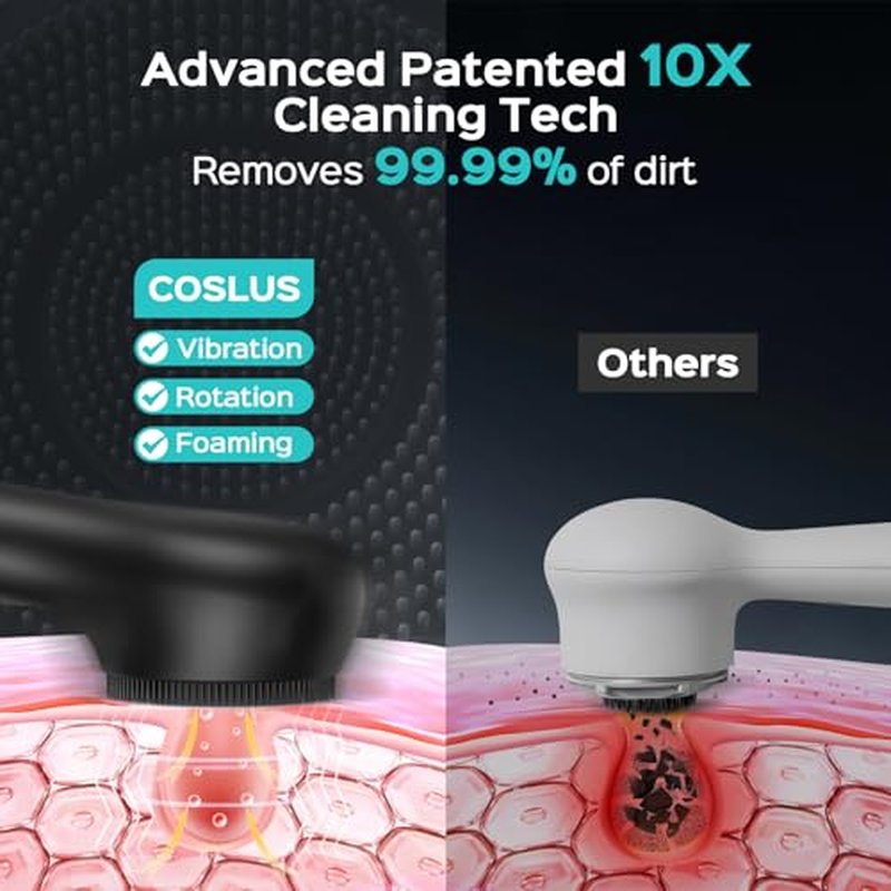 Face Scrubber Facial Cleansing Brush: 2 in 1 Spin and Vibration Patented Tech, Silicone Electric Exfoliator Scrubber with Automatic Foaming, Waterproof Face Cleanser Brush for Men and Women, Black