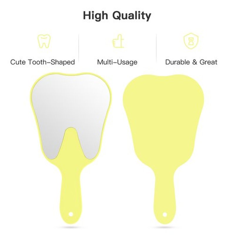 Annhua Hand Mirrors with Handle Tooth-Shape Dental Mirror Tool Face Mirror Yellow, Hand Held Travel Mirror Small and Cute, Used for Oral Clinic, Salon, Barber and Hairdressing