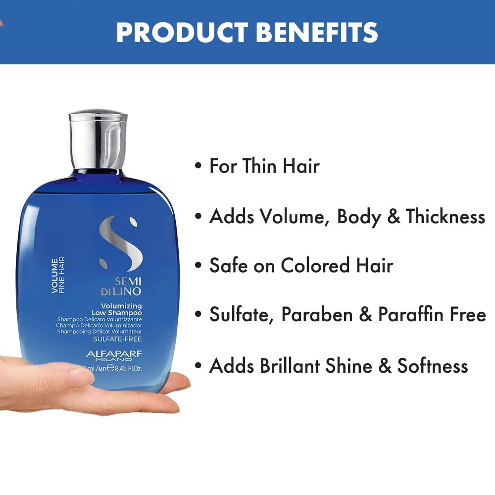 Alfaparf Milano Semi Di Lino Volume Shampoo For Fine Hair – Sulfate Free Volumizing Low Shampoo - Adds Intense Volume, Thickness and Body - Anti-Frizz - Professional Salon Quality