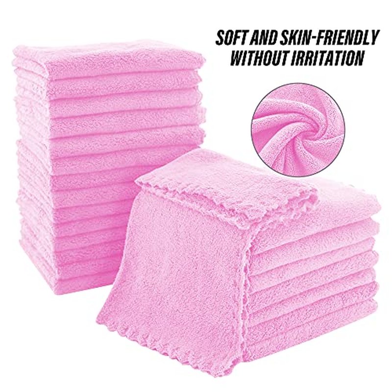 MOONQUEEN Ultra Soft Premium Washcloths Set - 12 x 12 inches - 24 Pack - Quick Drying - Highly Absorbent Coral Velvet Bathroom Wash Clothes - Use as Bath, Spa, Facial, Fingertip Towel (Frozen Berry)