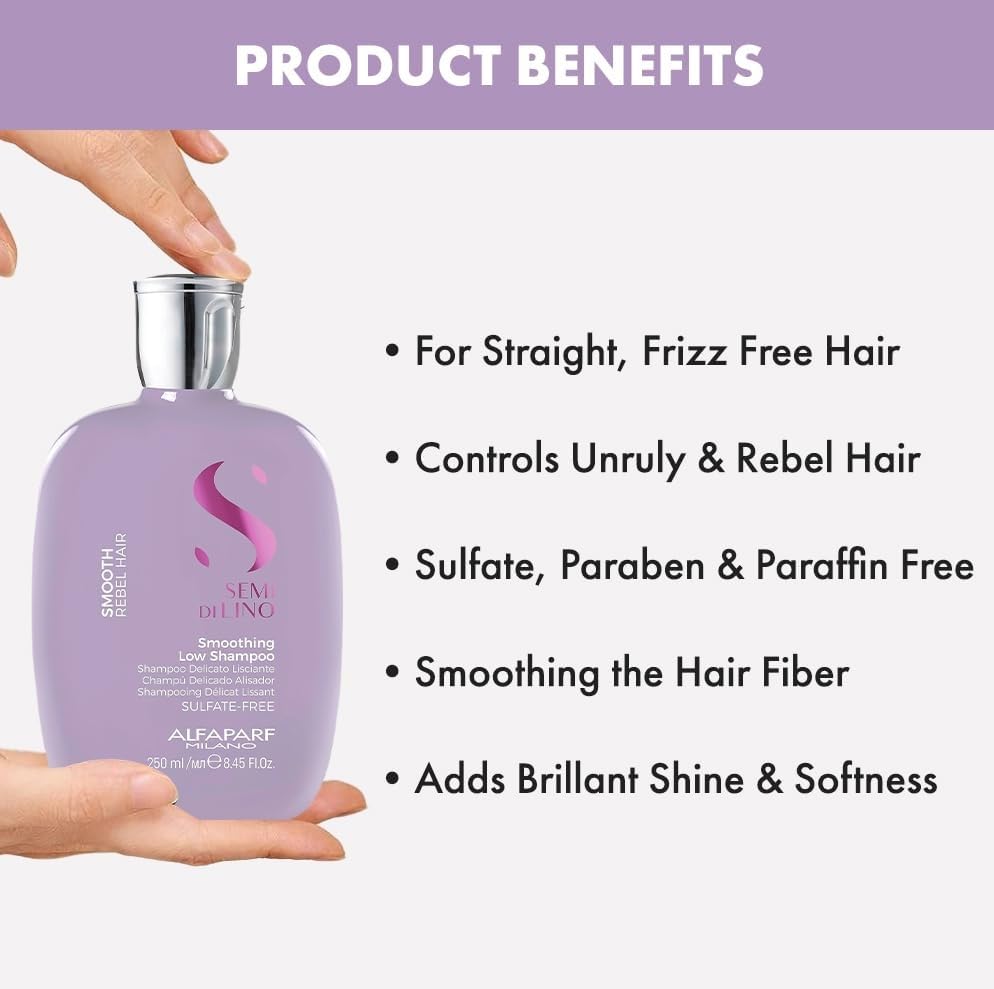 ALFAPARF MILANO Semi Di Lino Smoothing Sulfate Free Shampoo - Anti Frizz Hair Care & Cleansing Shampoo to Revitalize Dry Hair & Restore Shine