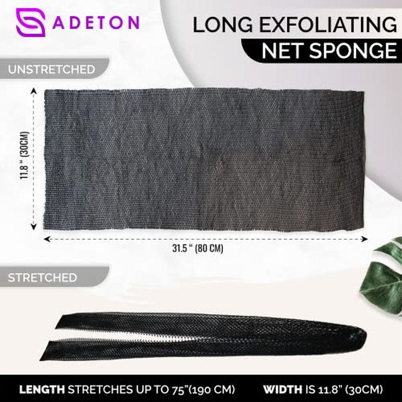 Adeton African Exfoliating Net Sponge, Authentic, Real, Body Scrubber, Long Bath Wash Cloth, Body Exfoliator, Sapo, Shower Accessories, Back Foot Scalp Scrub, Flat Dead Skin Remover Body Wash (Pink)