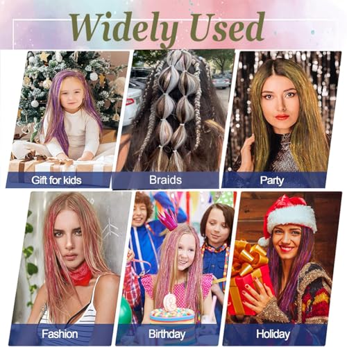 Galaxy Brown Hair Tinsel Kit, Mixed Colors Fairy Hair,Colorful Glitter Tinsel Hair Highlights for Kids Women Girls (Galaxy+Coffee, 48 Inches Pack of 8 PCs)