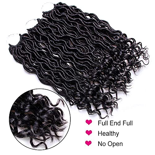 6Pcs/Lot Goddess Locs Crochet Hair 14 Inch Wavy Curly Faux Locs Crochet Braids Goddess Braids Crochet Hair Goddess Curly Faux Locs Crochet Hair Curly Braiding Hair with Culry End (14" 6 Packs, #1B)