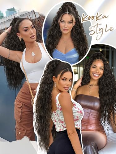 KooKaStyle Ponytail Extension 26 Inch Drawstring Pony Tails Hair Extensions for Women Long Curly Ponytail Synthetic Hairpieces for Daily Use(6#-Dark Brown)