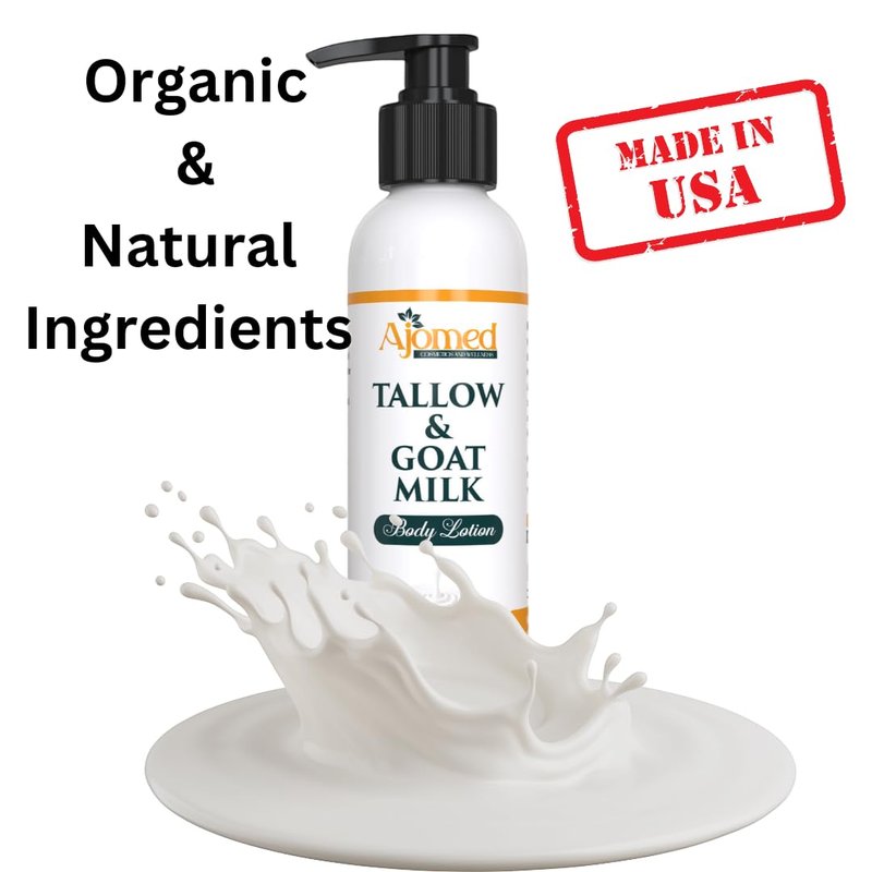 Tallow & Goat Milk Body Lotion for Sensitive Skin, Organic moisturizing Lotion - Soothes Dry skin, Goat Milk face and body Moisturizer - Handmade Tallow for skin cream (8 OZ, UNSCENTED)