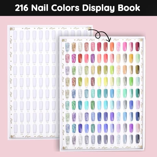 Segbeauty 216 Nail Colors Display Chart, Nail Polish Organizer Display Book with 240 False Nail Tips, Professional Nail Art Salon Supplies Nail Color Nail Gel Card Nail Sticks