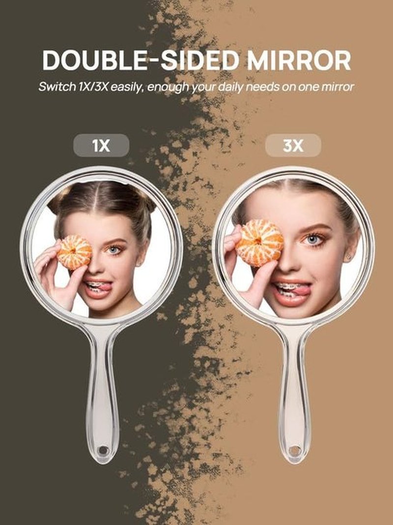 OMIRO Hand Mirror, Double-Sided Handheld Mirror 1X/3X Magnifying Mirror with Handle, Set of 2 (Clear)