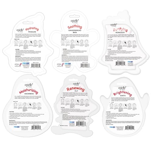Epielle Christmas Holiday Character Sheet Mask Assortments, Santa, Reindeer, Snowman, Elf, Gingerbread, Penguin| Stocking Stuffers, Christmas Gift Ideas (12pk) Birthday Party Gift for her kids, Spa