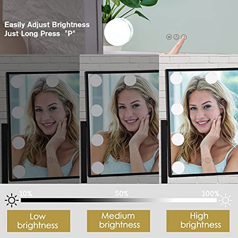 BWLLNI Lighted Makeup Mirror Hollywood Mirror Vanity Mirror with Lights, Touch Control Design 3 Colors Dimable LED Bulbs, Detachable 10X Magnification, 360°Rotation, Black