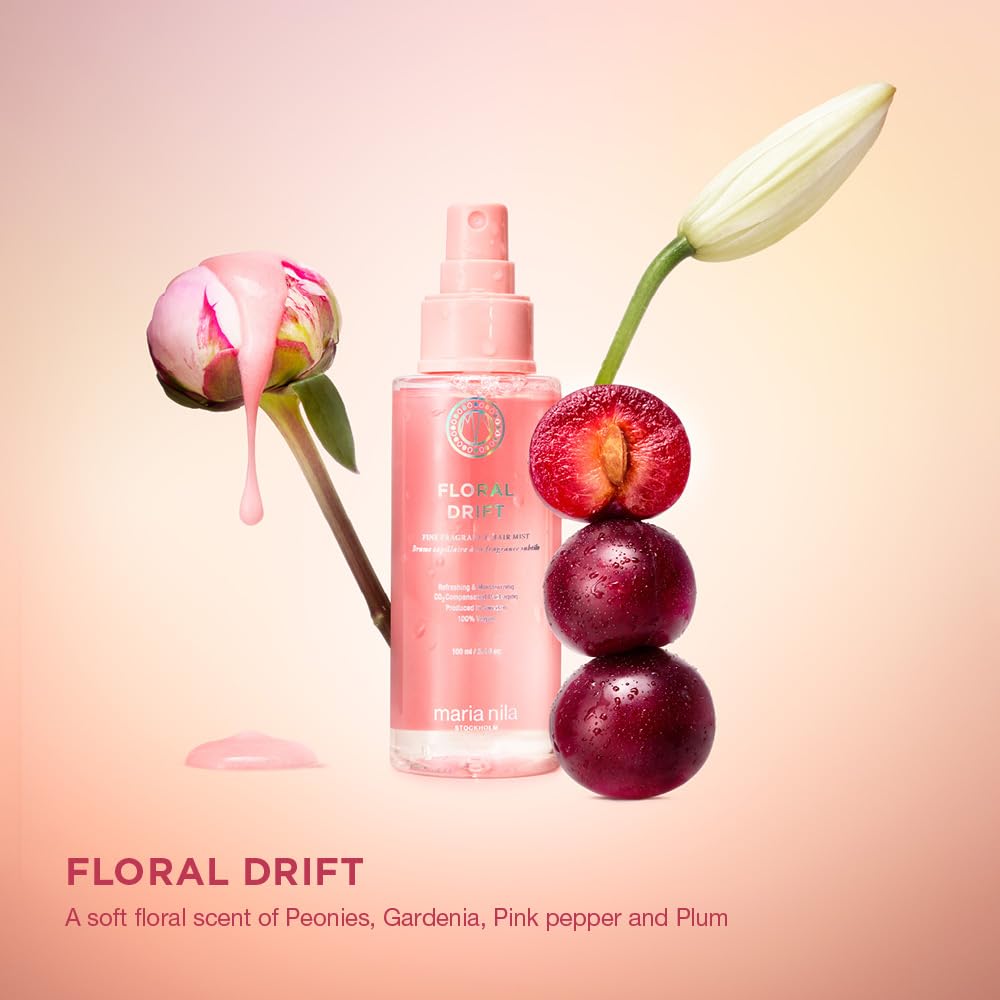 Maria Nila, Floral Drift 3.4 Fl Oz, Hair Mist with Floral-Fruity Scent. For Fragrant Refresh & Weightless Hydration, 100% Vegan