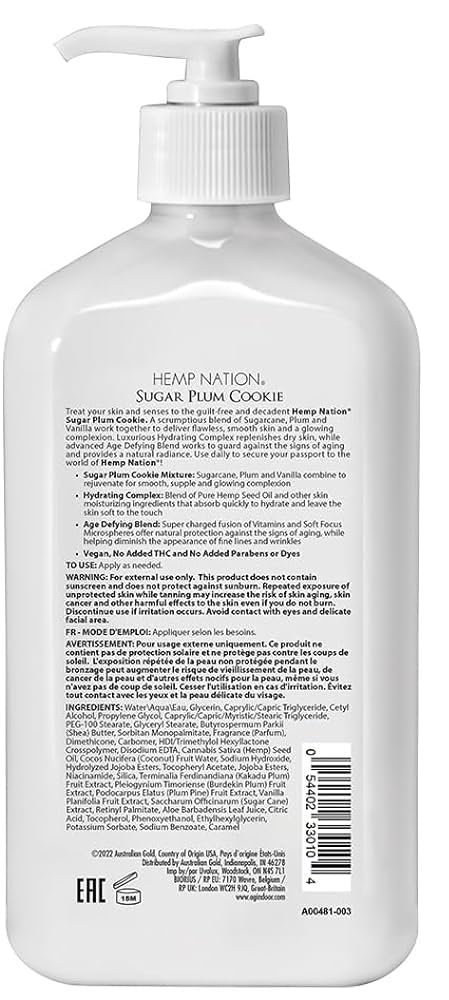 AG Hemp Nation Sugar Plum Cookie Lotion, 18 oz