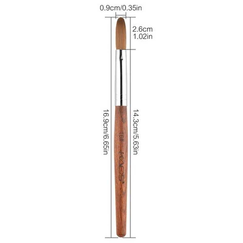 KADS 16# Pure Kolinsky Hair Bristles Acrylic Nail Brush Oval Crimped Shaped RedWood Handle Professional Salon Quality (16#)