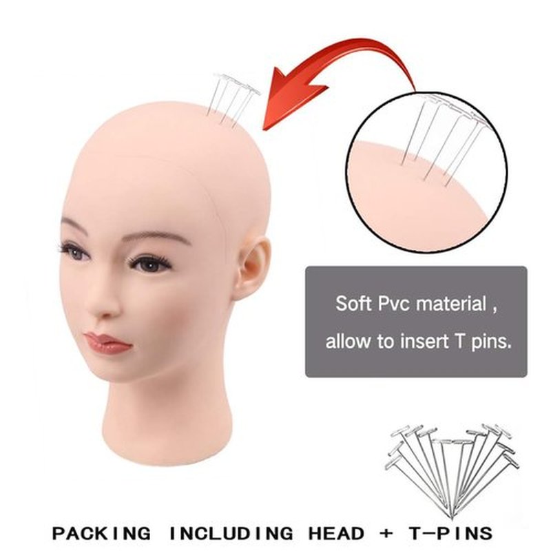 HAIRWAY Bald Mannequin Head Female Professional Cosmetology Training Head Bald Manikin Head for Wigs Making and Display Doll Head with Free T-pins (White 21.5 Inch)