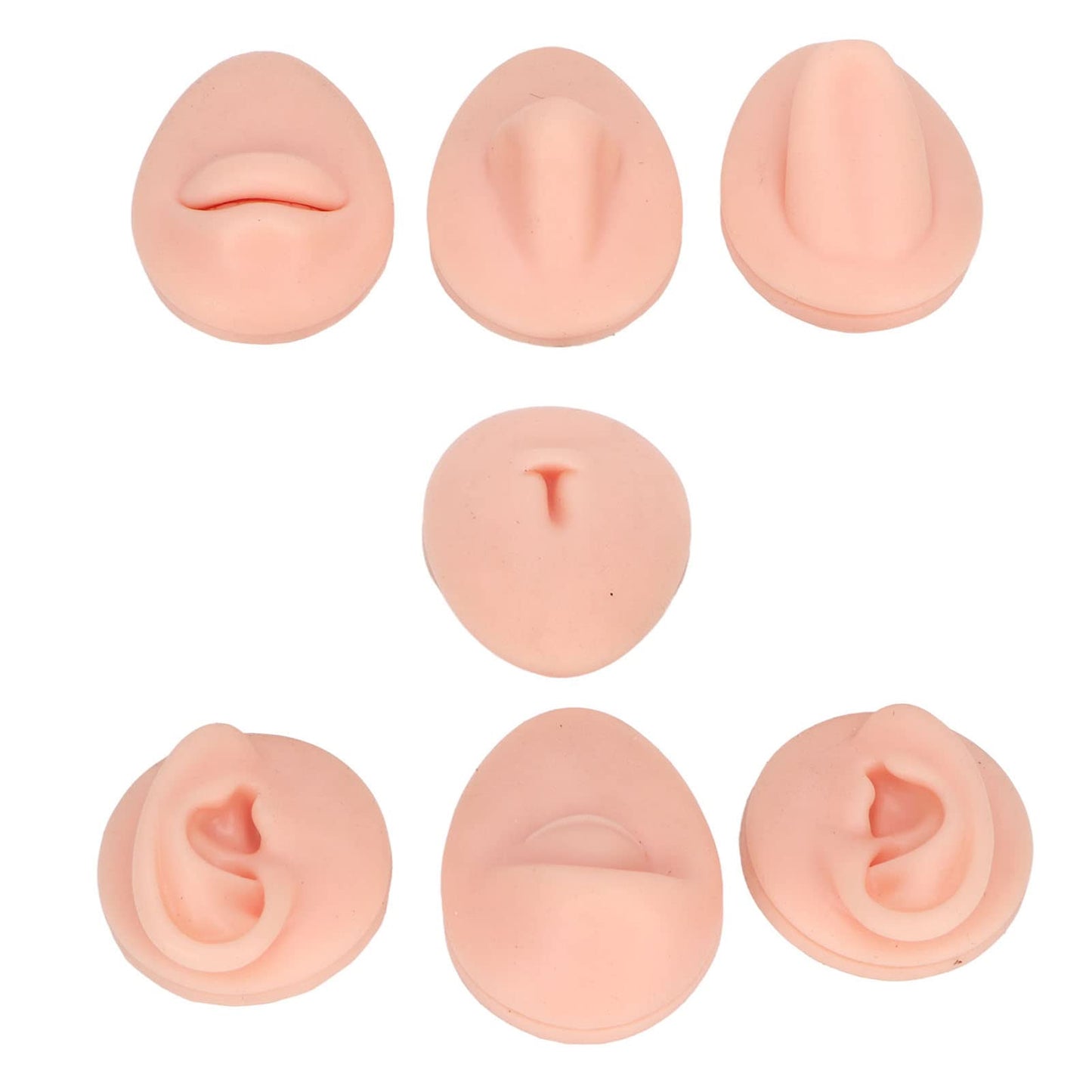 Soft Silicone Flexible Model Body Part Displays Set, Body Piercing Practice Model Simulation Ear Eye Nose Mouth Tongue and Belly Button Model for Novice Piercer (Light Skin Colour)