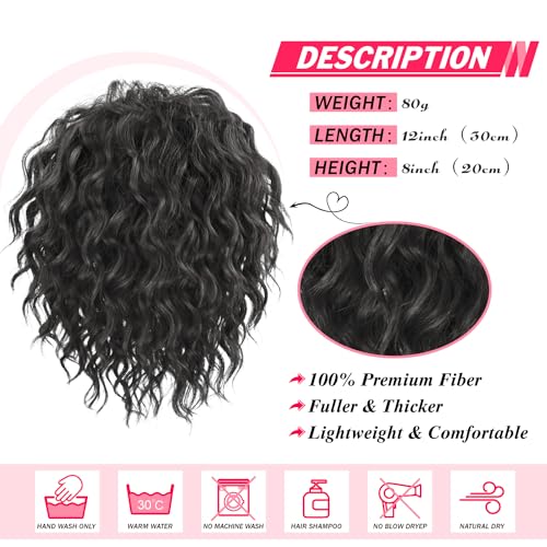 Adancyler Messy Bun Hair Piece Yaki Textured Sweet Loose Wavy Curly Hair Bun Short Drawstring Ponytail Extensions Hair Toppers Synthetic Hairpieces Pony Tails Hair Extensions for Women(Black)