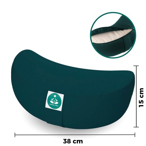 Present Mind (Height 6”) Half Moon Zafu Yoga Bolster for Gymnastic & Meditation Made in EU with Multiple Colors – 100% Natural Cotton Crescent Yoga Meditation pillow Buckwheat with Washable Covers