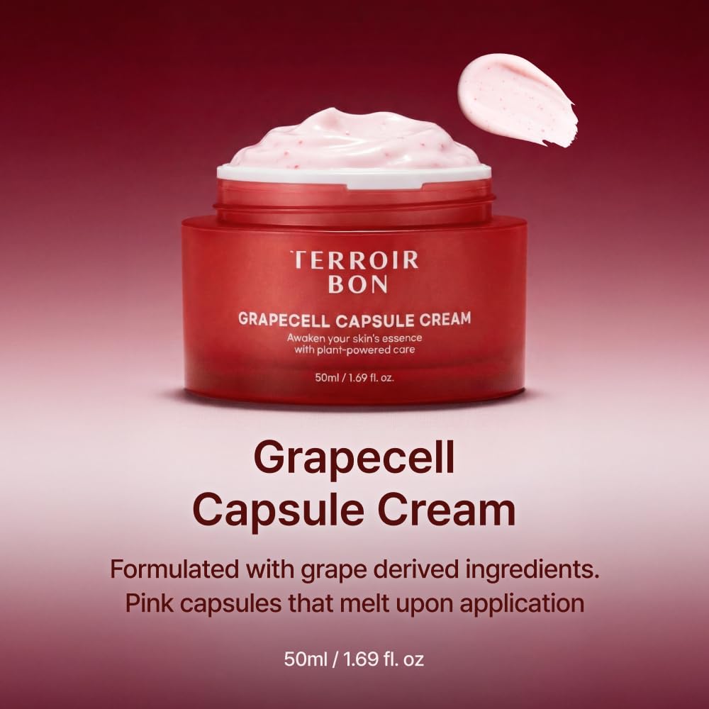 TerroirBon, GrapeCell Brightening & Firming Capsule Cream for Sensitive Skin– Skin Barrier & Deep Moisture, Hydrating & Firming with Grape Stem Cell Extract | Korean Skincare | 1.76 oz (50ml)