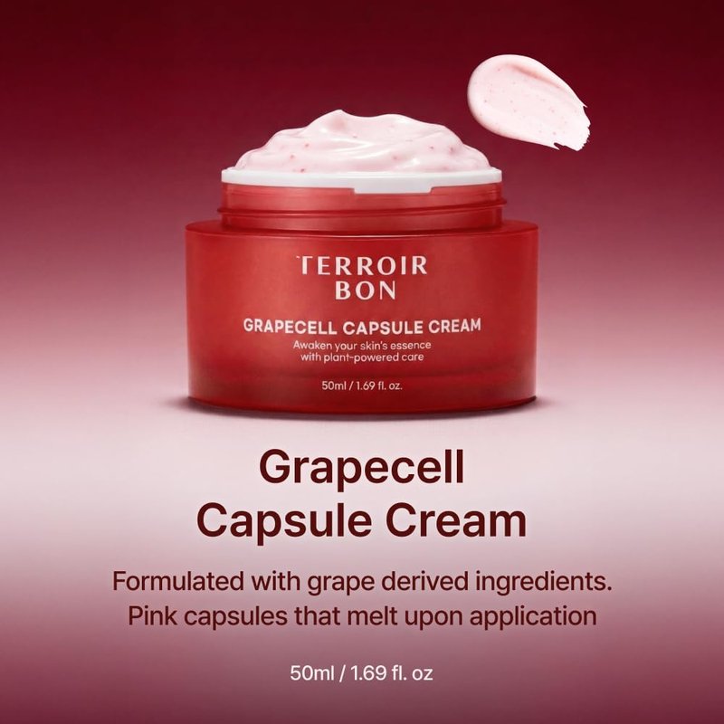 TerroirBon, GrapeCell Brightening & Firming Capsule Cream for Sensitive Skin– Skin Barrier & Deep Moisture, Hydrating & Firming with Grape Stem Cell Extract | Korean Skincare | 1.76 oz (50ml)