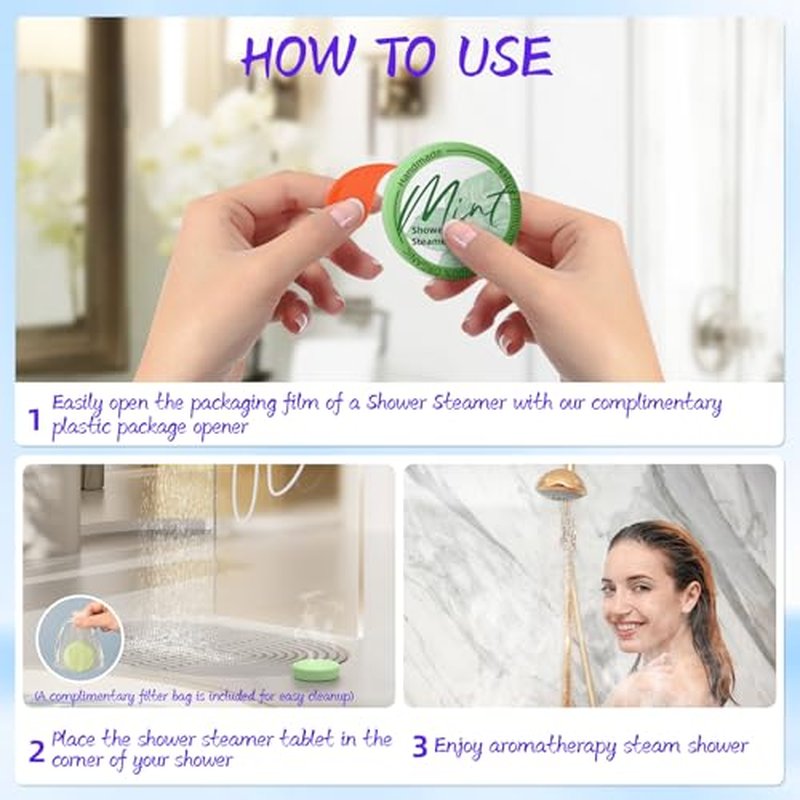 Shower Steamers Aromatherapy 8 Pack - Gifts for Women, Shower Bombs with Essential Oils, Self Care and Stress Relief Stocking Stuffers, Relaxation Birthday Gifts for Women and Men. Blue Petal Style