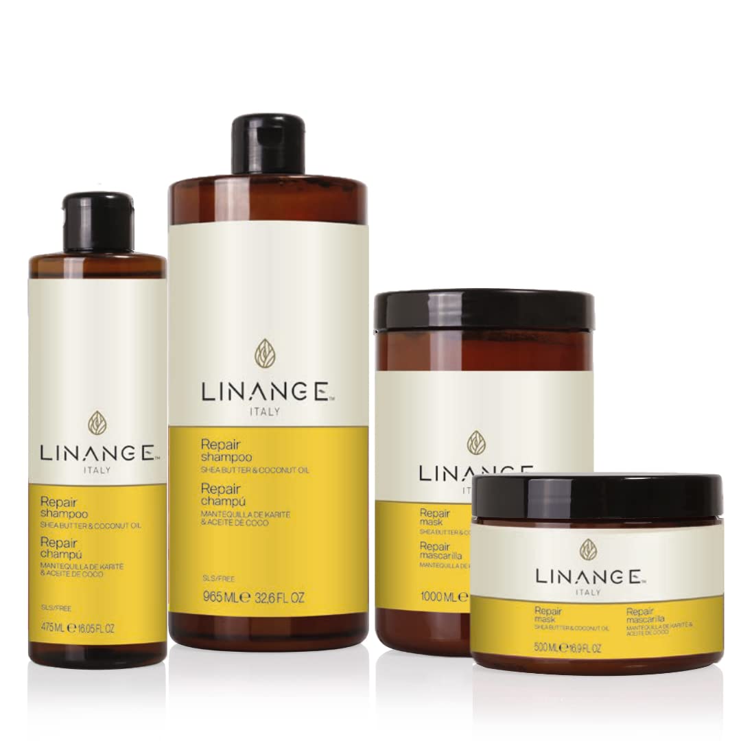 LINANGE Repair Mask with Shea Butter & Coconut Oil 500ml/16.9 oz - Free Starry Lip Plumping Gloss 10ml