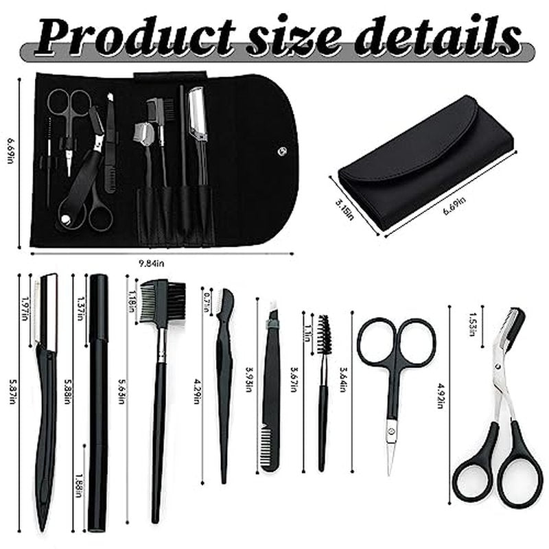 8PCS/SET Professional Eyebrow Shaping Grooming Kit - Beauty Tools Set with Leather Bag Eyebrow Grooming Kit for Women & Men, Eyebrow Trimming Kit With Razor Eyebrow Scissors and Brush with Comb