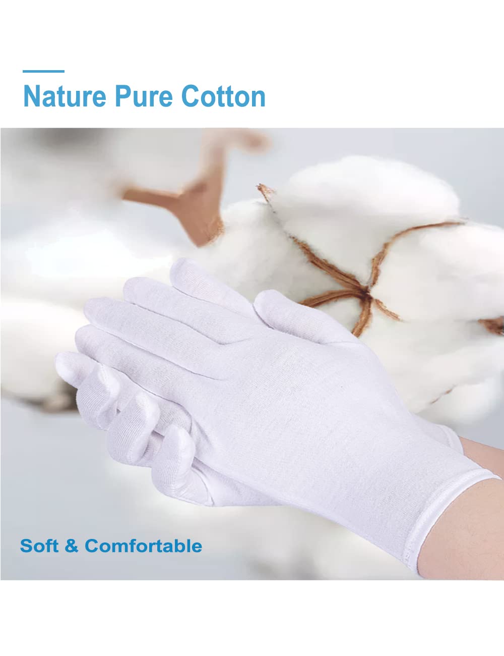 Donfri 2 Pairs White Moisturizing Gloves Overnight Cotton Gloves for SPA, Dry Hands Eczema, Hand Care, Day and Night Healing,Reusable