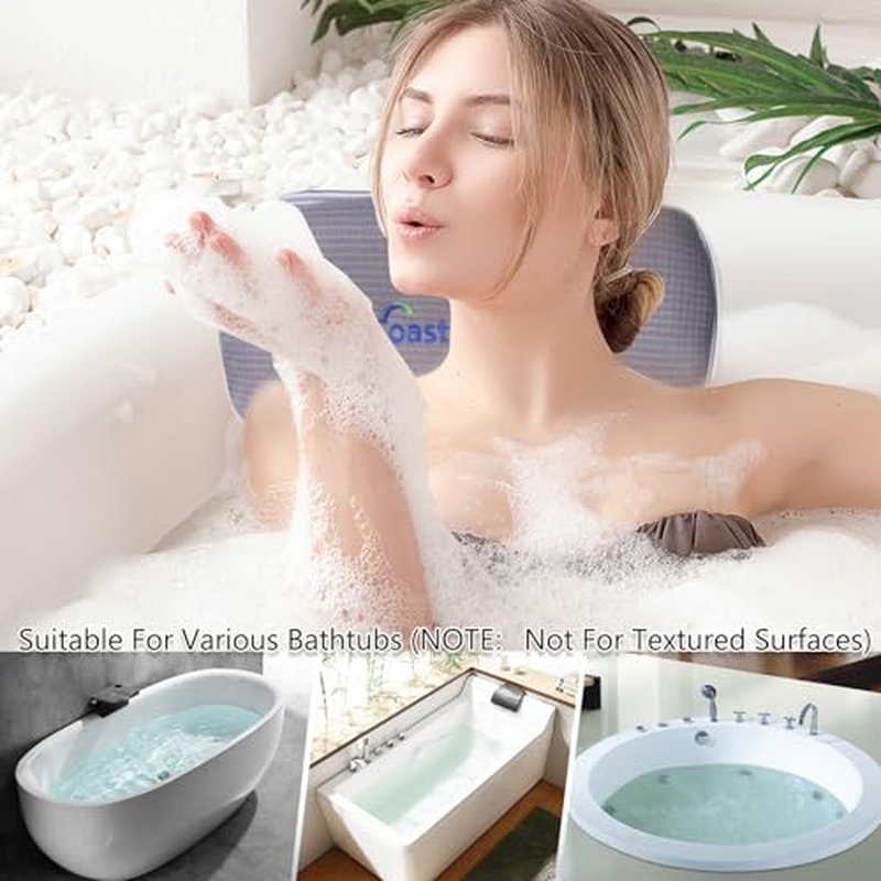 Full Body Bath Pillow, Bathtub Mattress Luxury Cushion with Large Suction Cups, Comfort Support Your Head, Neck, Shoulder, Back and Tailbone, Relax & Quick Drying, Gray
