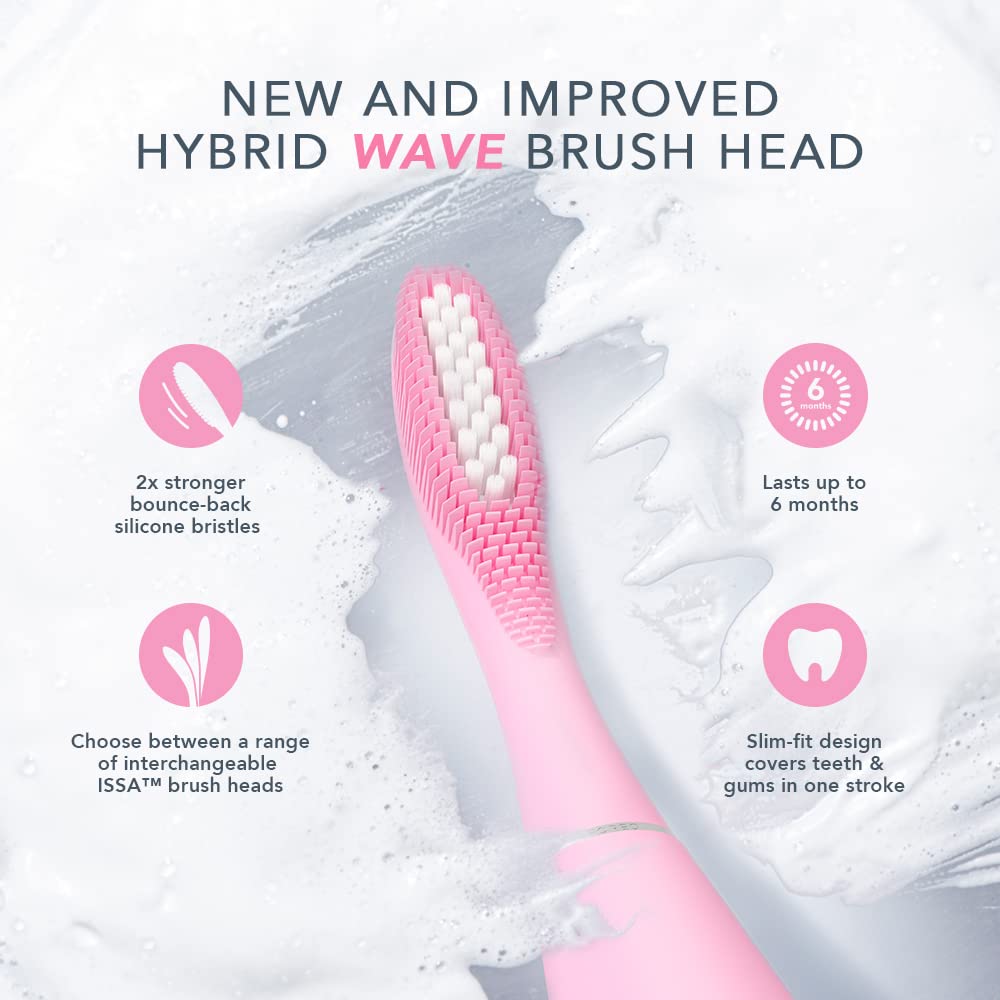 FOREO ISSA Hybrid Wave Brush Head Black, Medical-Grade Silicone & PBT Polymer Bristles, 6-Months Lasting