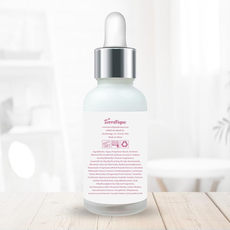 Terrafique Ceramide Serum for Face - Hydrating Face Serum for Women - Anti Aging - Ceramide Barrier Repair with Centella, Vitamin A C E - Anti Aging Serums for Dry Sensitive Skin - 1 Fl Oz - 1 Pack