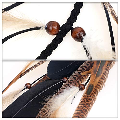 2Pcs Feather Hair Clip-in Extensions for Women Halloween Cosplay Costume Carnival Party Headdress, Handmade Bohemian Hippie Hair Clip Comb, Mixed Peacock Pheasant Tails Feather Clips Black Brown