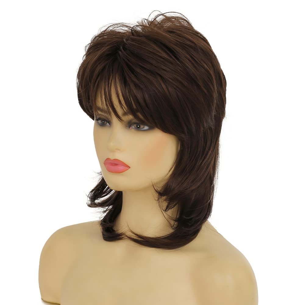 Dai Cloud Mullet Wig for Women Short Brown Curly Wigs 70s 80s Medium Length Fluffy Layered Heat Resistant Synthetic Hair for Cosplay Halloween Party Daily Use(Brown)