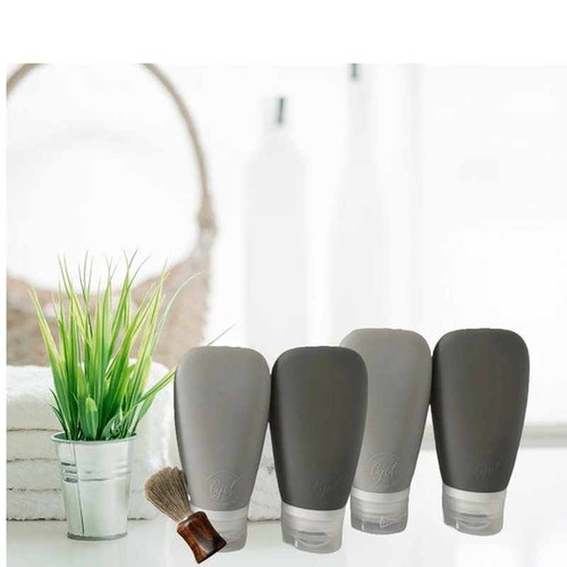 LYOB Travel Bottles for Toiletries, TSA Approved 3oz Leak Proof Silicone Soft Refillable Squeeze Travel Size Containers BPA Free for Cleansers, Lotions, Shampoo, Conditioner 4pk (2Black-2Gray)