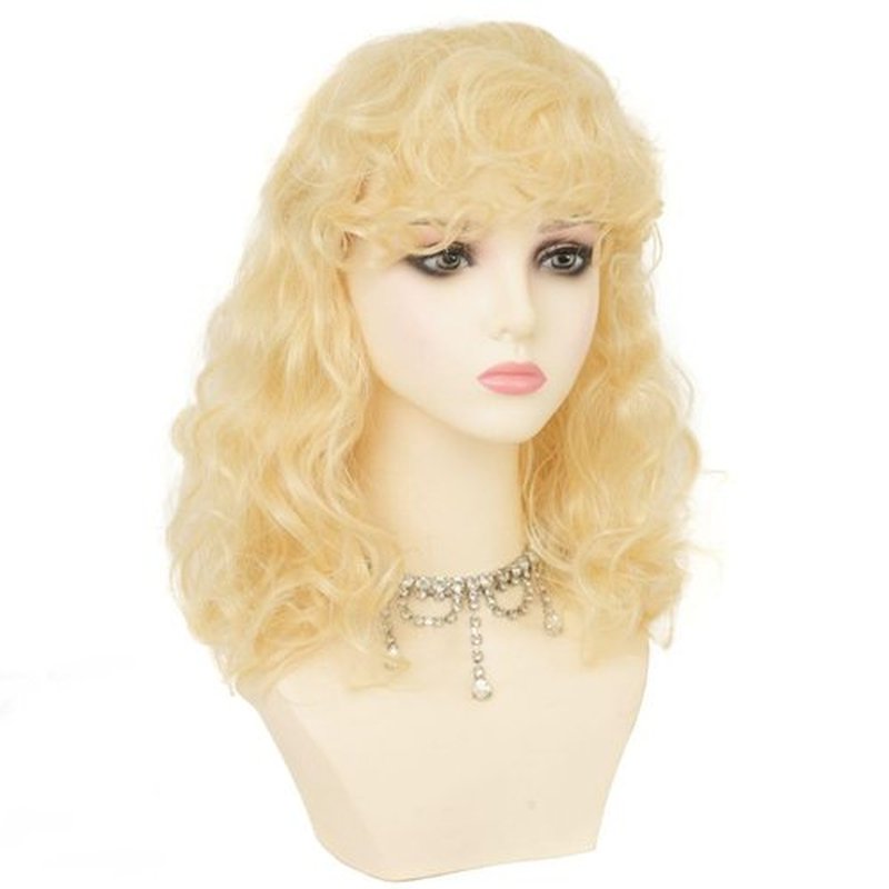 Dai Cloud Womens Blonde Short Curly Wig Shoulder Lenght Anime Wavy Hair Wig with Bangs Highlight Heat Resistant Cosplay Costume Halloween Wig