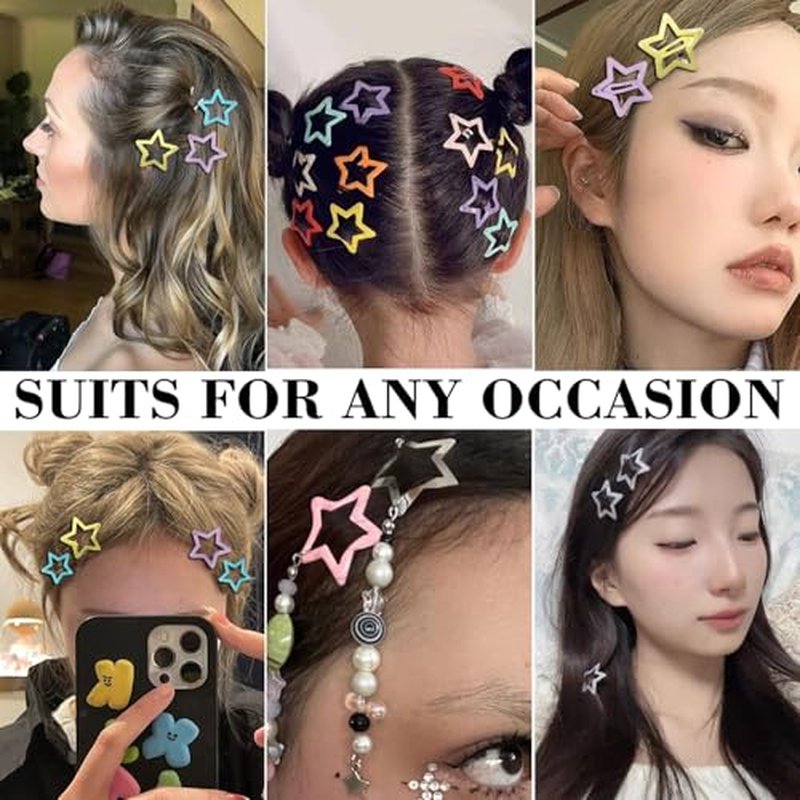 30 PCS 1.22" Sparkling Star Hair Clips Snap Star Hair Accessories Non Slip Star Clips for Girls Women Children's Multicolor Metal Hair Clips Star Hair Barrettes Star Hair Clips for Women