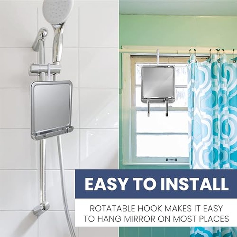 MIRRORVANA Fogless Shower Mirror for Shaving with Razor Holder and Dual Anti Fog Design - Hook for Hanging - Shatterproof 8" x 7" Surface (Chrome)