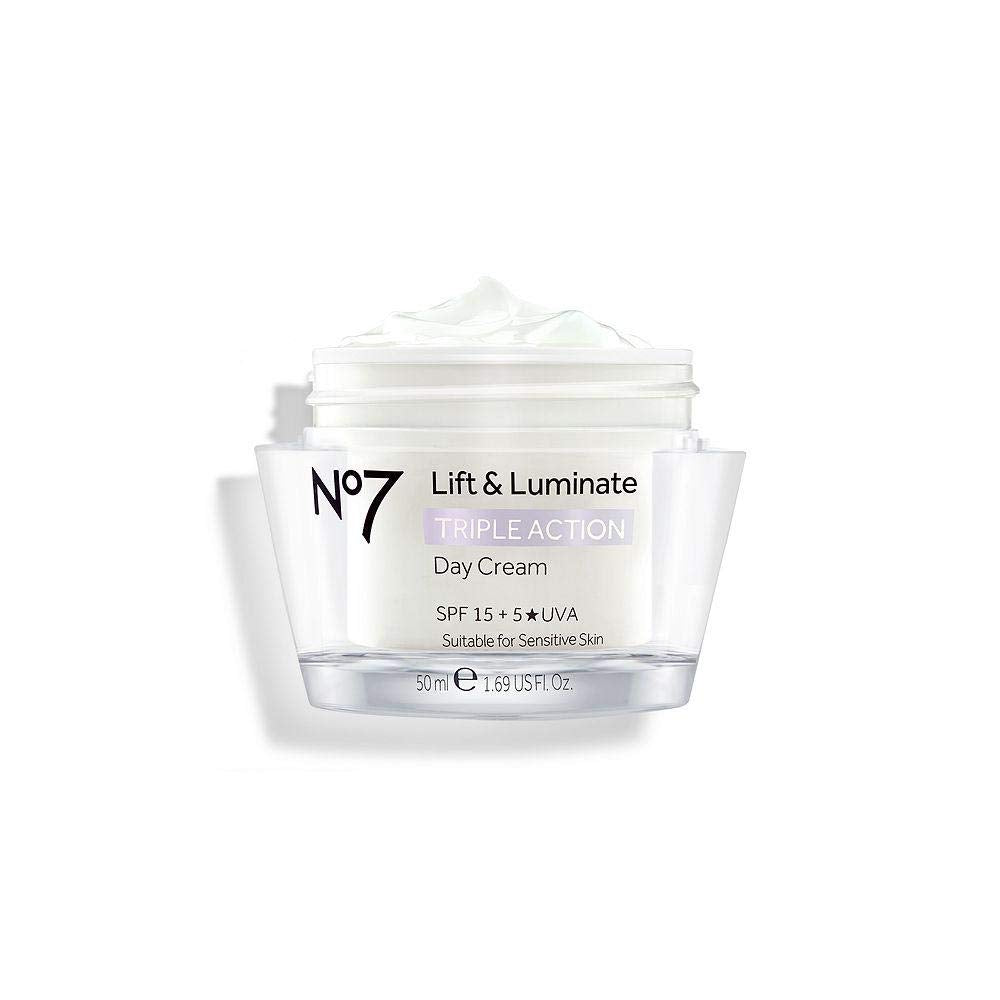 No7 Lift & Luminate Triple Action Day Cream SPF 30 - Broad Spectrum Anti Aging Face Cream - Hydrating Hibiscus Peptides & Hyaluronic Acid + Brightening Emblica & Vitamin C (50ml)