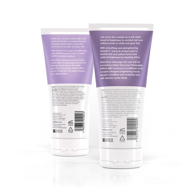 White Hot Brighten Duo: Brilliant Shampoo & Luminous Conditioner 200ml, lights up white & grey hair, banishes brassy tones, purple shampoo