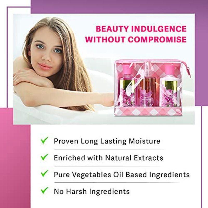 Vital Luxury Bath & Body Care Travel Set Pea Flower Scent Home Spa Set with Body Lotion, Shower Gel and Fragrance Mist, Birthday Mother's Valentine's Day Gifts for Her and Him