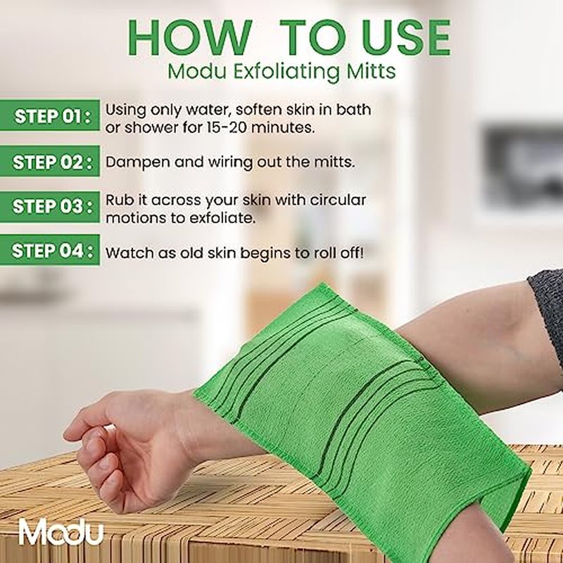 Modu 4 Pcs Korean Exfoliating Mitt Bath Washcloth 9.1 x 6 in - Asian Italy Towel (Large 4Pcs Green Skyblue Pink Yellow)